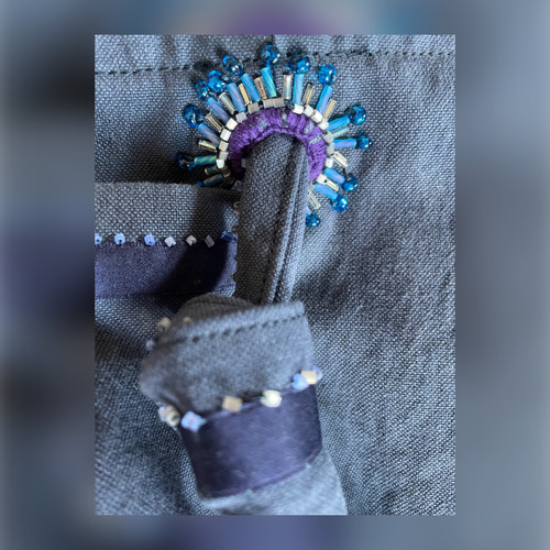 GANNI ネイビー ビーズ装飾 ハンドバッグ