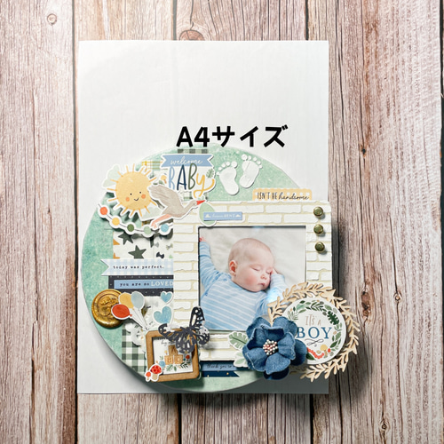 期間限定価格】円形フォトフレーム※赤ちゃん男女共用(ウッド柄