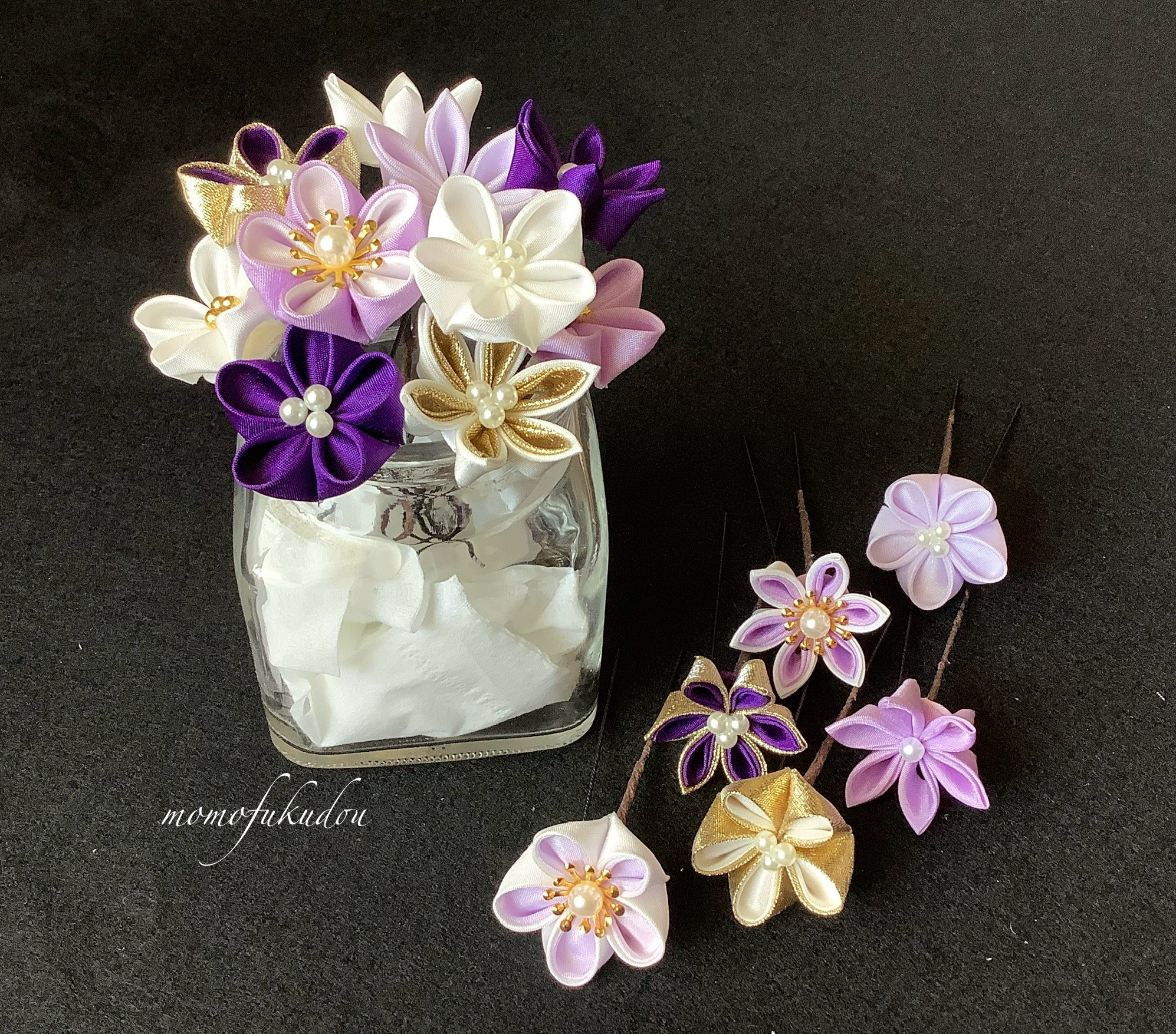 《受注製作 》卒業式、成人式 つまみ細工の髪飾り16点セット