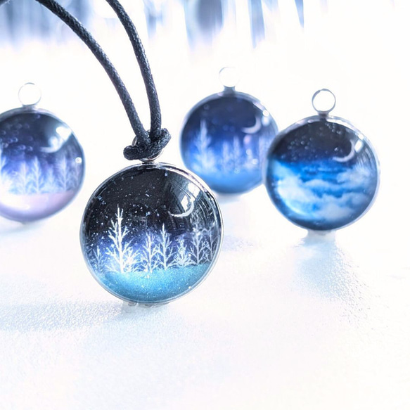 空への手紙　涼をまとうペンダント＆キーホルダー　雪夜❄夜空❄月夜❄星空ブルー　SNOW BLUEアクセサリー 17枚目の画像