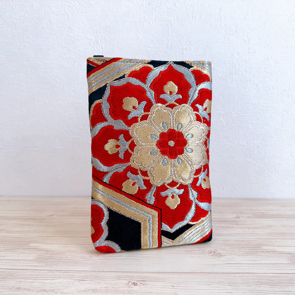 ◇30%OFF◇絹の帯からスマホショルダー 亀甲文柄 帯リメイク274 スマホ