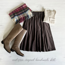 綺麗な発色♪柔らか上質コーデュロイのギャザースカート ダーク