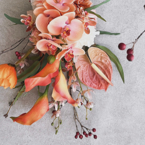 ウェディングブーケ 胡蝶蘭 和装 洋装 アーティフィシャルフラワーブーケ 和装ブーケ、胡蝶蘭、マグノリア、ダリア、ウェディングブーケ、造花