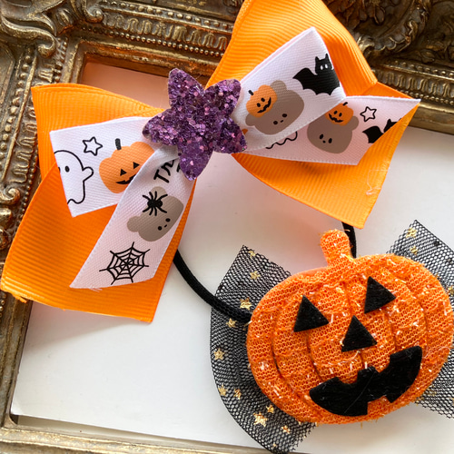 送料無料☆ハロウィンリボンヘアゴム&クリップ2点セット♡チュール