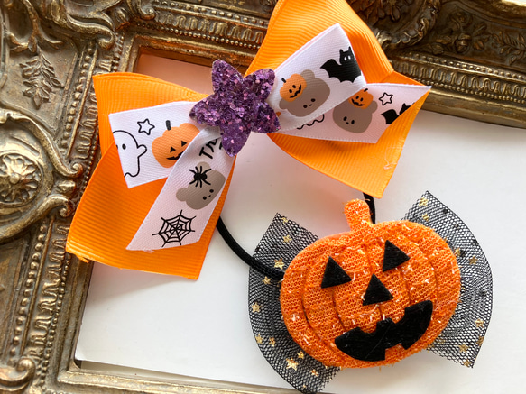 送料無料☆ハロウィンリボンヘアゴム&クリップ2点セット