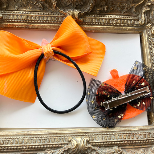 送料無料☆ハロウィンリボンヘアゴム&クリップ2点セット♡チュール