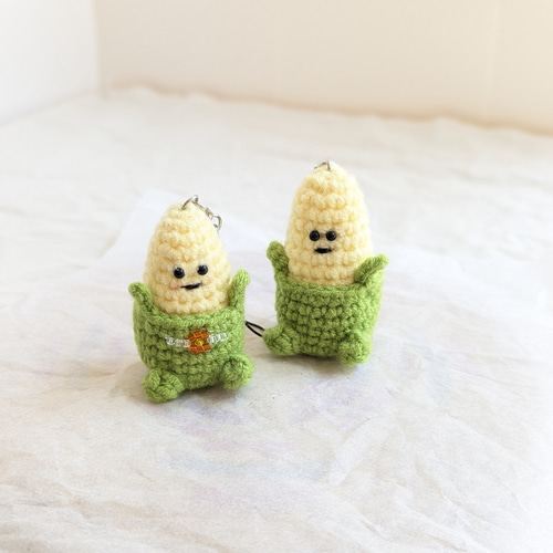 1点限り】とうもろこしの編みぐるみストラップ キーホルダー am!mo