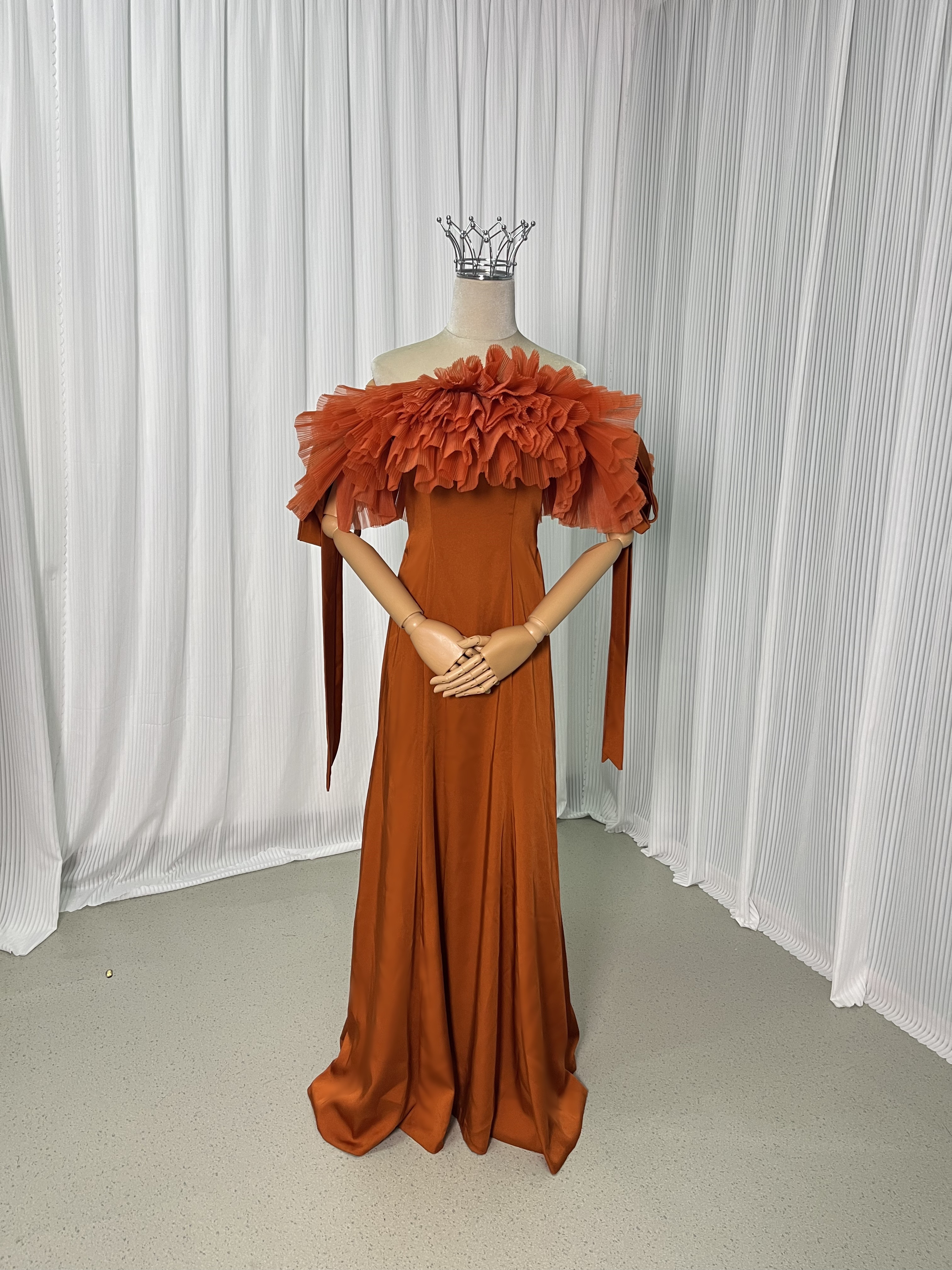 送料無料！上品！ パーティードレス オレンジ オフショル プリンセスライン エレガント