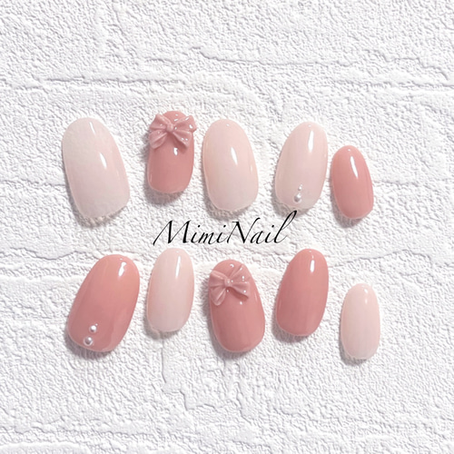 ネイルチップ / 流行り リボン 可愛い ピンク パール オフィス