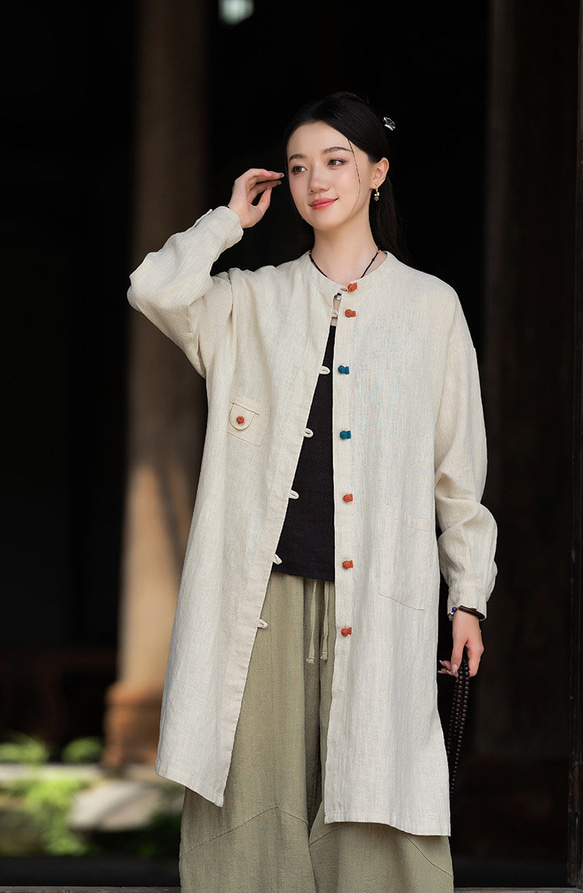 ✳︎亜麻✳︎ガウンコート✳︎麻100%＊サマーコート生成り＊日焼け対策✴︎アンティーク✴︎ ✳︎亜麻✳︎ガウンコート✳︎麻100%＊サマーコート生成り