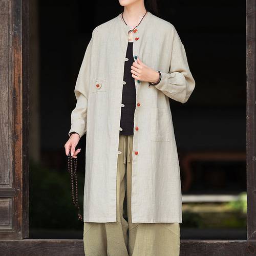 スーパーセール タイムセール 時間 砂洗綿麻復古立襟コート 18205546 通販 A.A織り コート #亞麻色 ジャケット・アウター