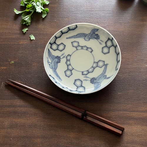 伊万里染付鶴亀甲紋様5寸皿5枚 中皿 antique art nozomi 通販