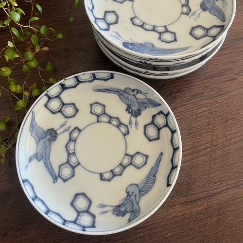大聖寺伊万里　染錦　捻り紋　芭蕉葉に巻物　３寸半皿 ５枚　C840AS-BQo 大聖寺伊万里 染錦 捻り紋 芭蕉葉に巻物 3寸半皿 5枚 C840AS-BQo