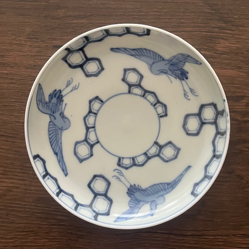 古伊万里　染付　亀甲紋に草花紋の図 膾皿　江戸期　D568AS-fbsx dfd1c60cc4e98a0c51f4fd2e666737