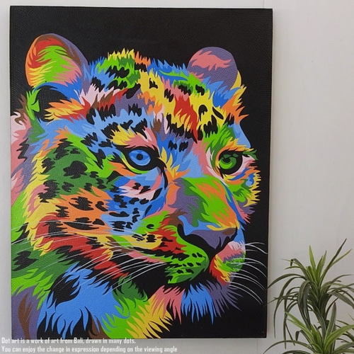 ドットアート 70cm × 90cm ヒョウ ドットペインティング モダン