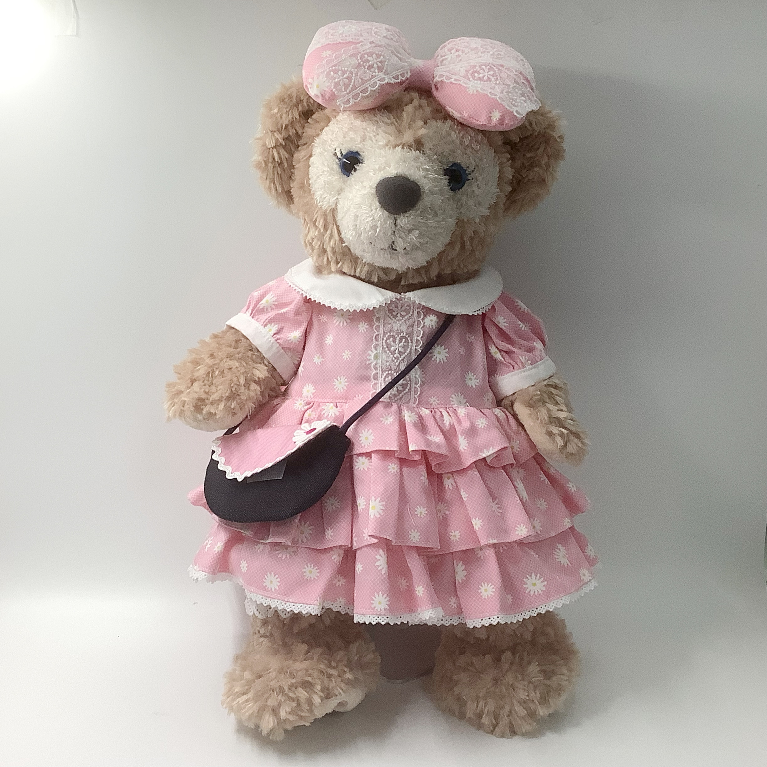 Sサイズシェリーメイ3段フリルのワンピースとドロワーズとポシェットの3点セット　ダッフィー洋服　シェリーメイ洋服