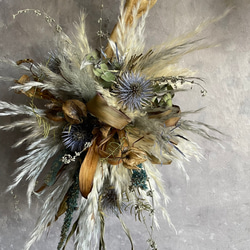 鹿の角とドライフラワーとパンパスグラスの壁掛け＊カッコイイ 5枚目の画像