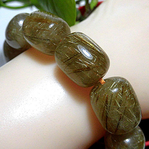 天然石 太鼓型 金針ルチルクォーツブレスレット 内周18.3cm 240101843 