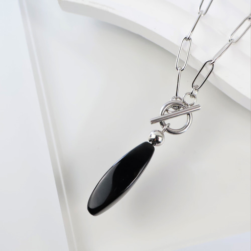 長さ調節OK オニキス マンテル ネックレス チョーカー 金属アレルギー