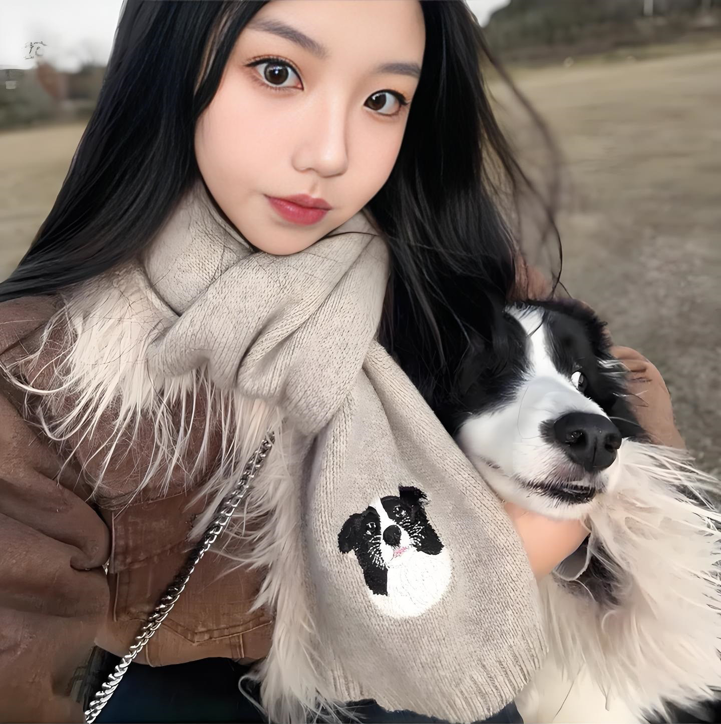 ペットの写真から作るマフラー　猫犬　オーダー　男女　うちの子刺繍入りマフラー