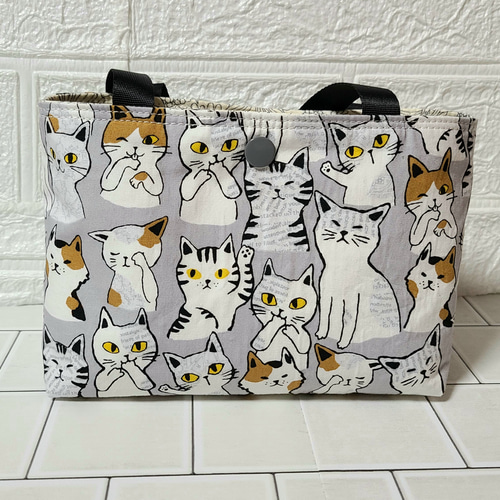 ミニポーチバッグインバッグ 布バスケット同柄ハンドメイド猫柄
