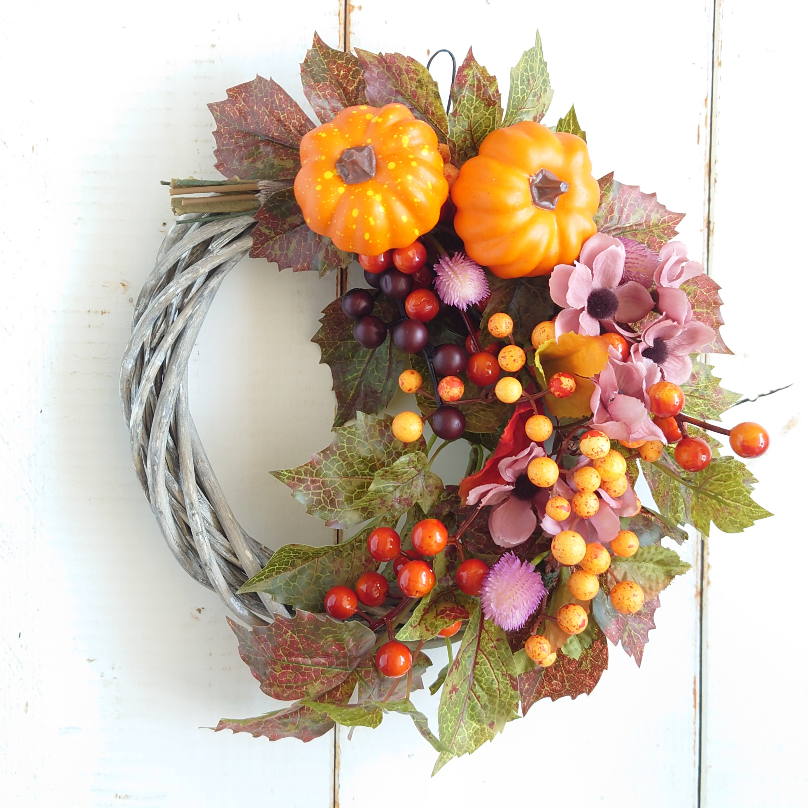 大人のハロウィンリース パンプキンとデージー オータム 2way アート  