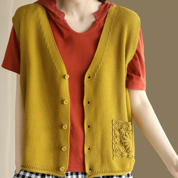 秋の新作、春、冬、ニットベスト、レディース、 ゆったり