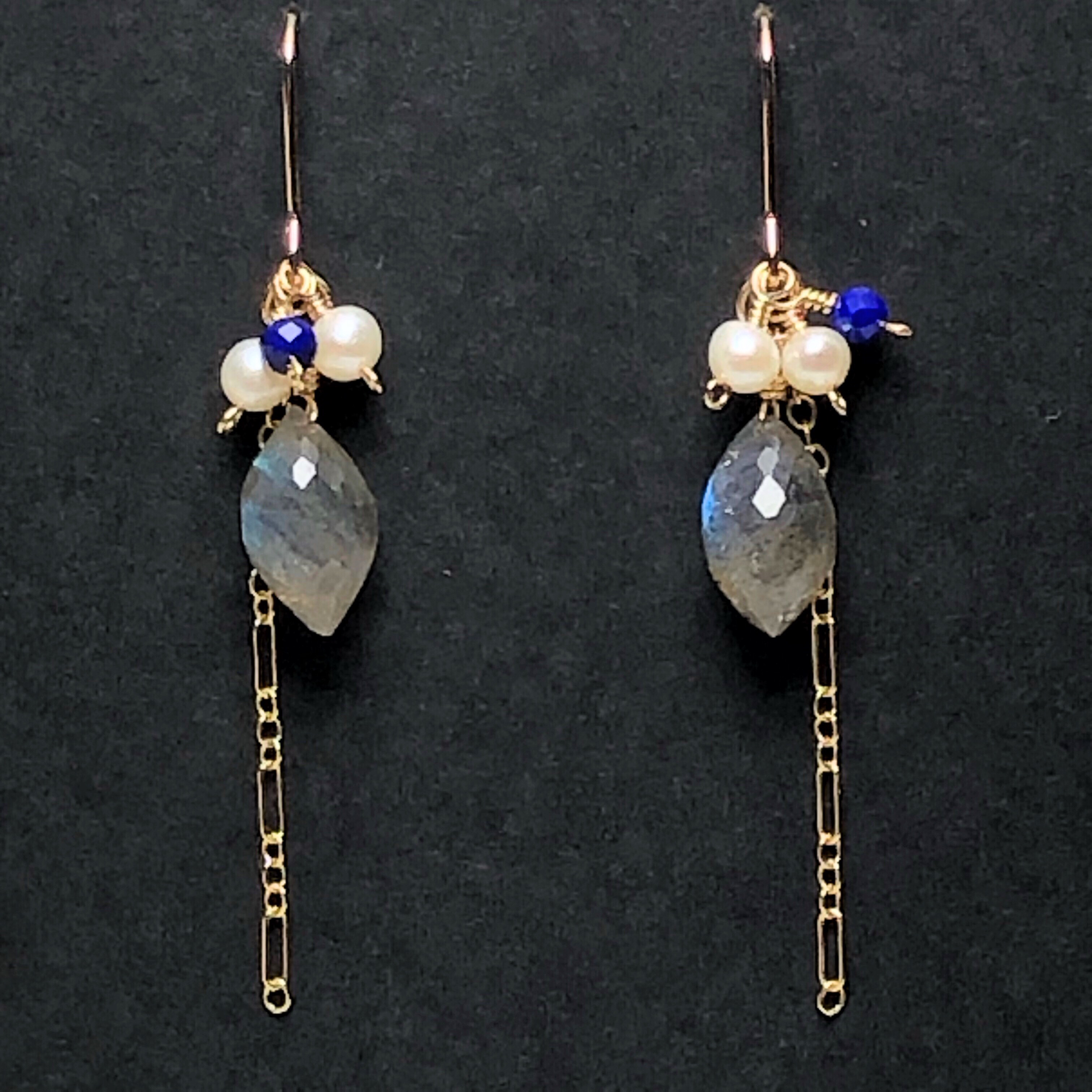 《  14kgfピアス》ラブラドライトAAAマーキスcutピアス