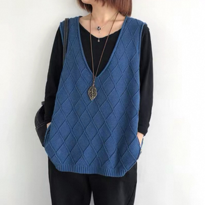 秋の新作、春、冬、ニットベスト、レディース、 ゆったり