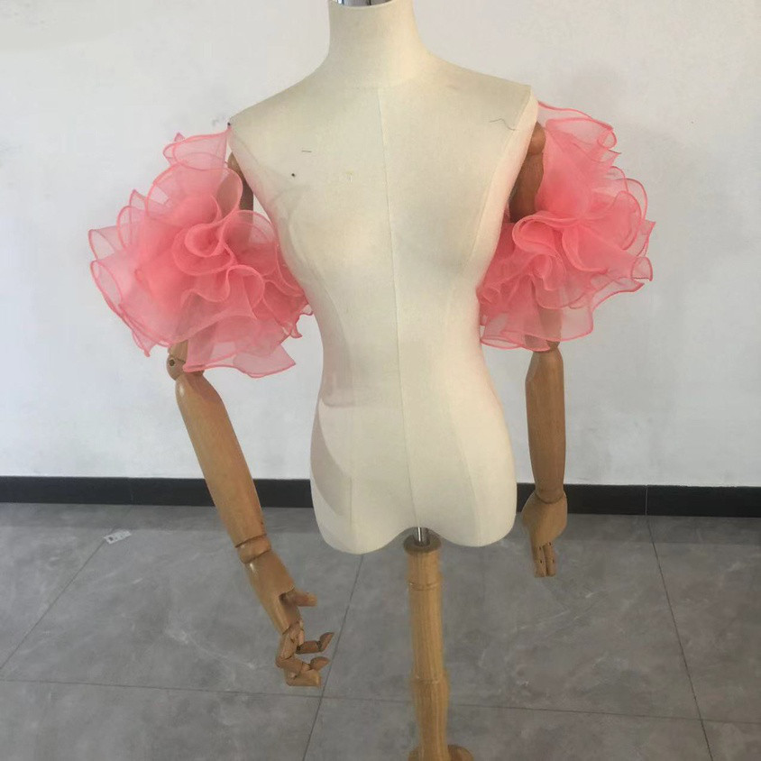 上品！ピンク　取り外しふわふわ袖　フリル　ショルダーの付け袖 パフスリーブ 色オーダー可能/前撮り