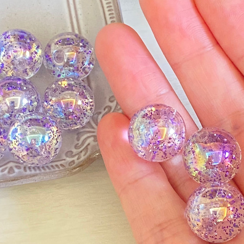 大粒 ビー玉風 ビーズパーツ ラメ入り ラメビーズ 30個 16mm 両穴