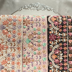 インド刺繍リボン 8cm幅×50cm 白 シルク素材 ✳︎ オフホワイト イエロー 黄色 4枚目の画像