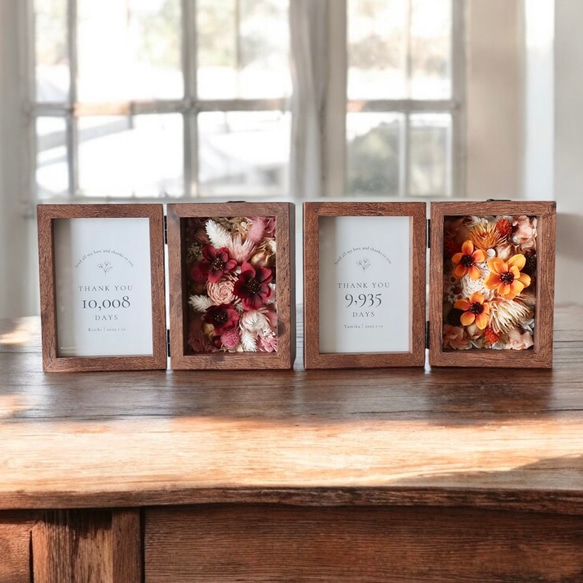 子育て感謝状 両親贈呈品｜コスモスが彩るフォトフレーム（プリザーブド・ドライフラワー／2色展開）結婚式・ウェディング 11枚目の画像