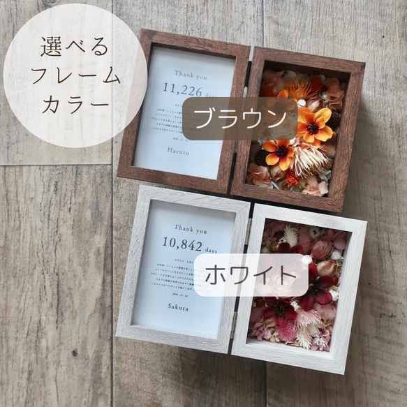 子育て感謝状 両親贈呈品｜コスモスが彩るフォトフレーム（プリザーブド・ドライフラワー／2色展開）結婚式・ウェディング 4枚目の画像
