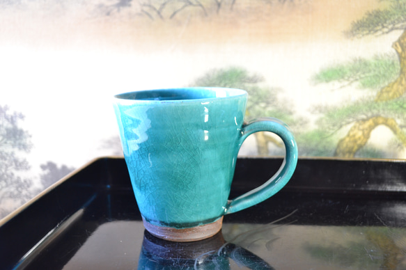 再入荷！】コーヒーカップ 大きめ（ターコイズ）マグカップ ☆萩焼