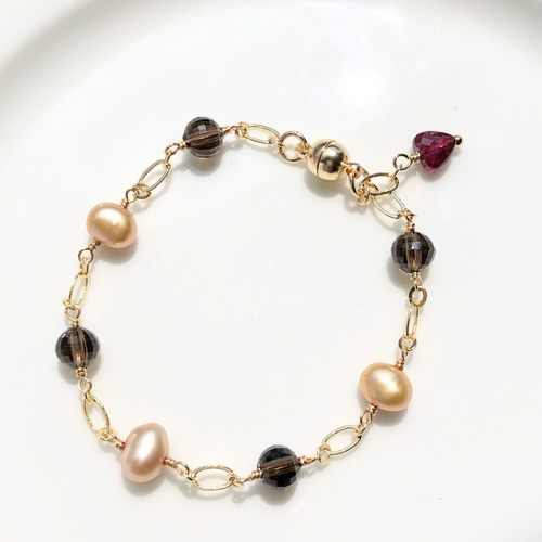 14kgfスモーキークォーツ✖️MOPブレスレット 14kgfスモーキークォーツ✖️MOPブレスレット