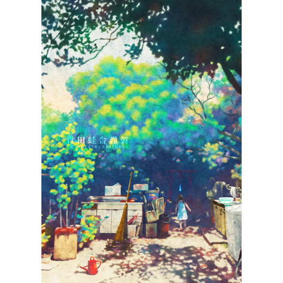 水彩画　ジクレー版画「早春のヤブツバキ」 夏の庭 : ジクレー版画 ／ Summer Garden : Giclee Print イラスト