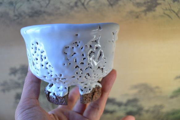 再入荷！】 割高台鬼萩 小茶碗(雪肌かいらぎ) ＊抹茶茶碗 ☆萩焼 茶碗