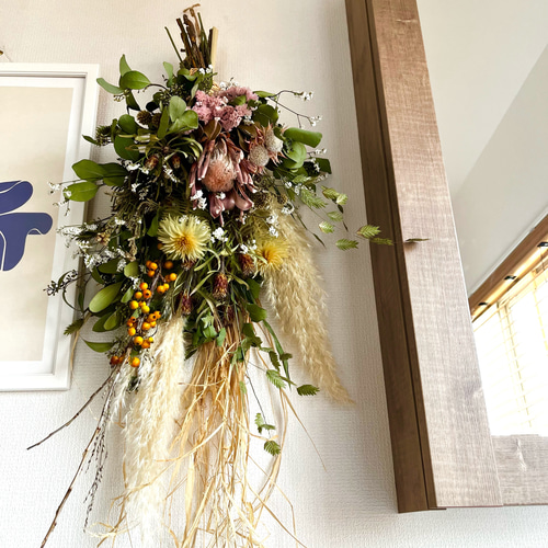 ドライフラワー スワッグ プロテアとパンパスグラス No.211