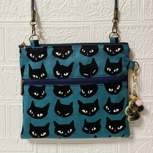 ハンドメイド Wファスナーポシェット☆キーホルダーつき