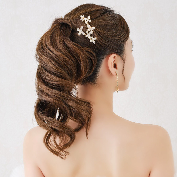 MA235 蝶々アレンジピン ヘアピン ウェディング　ブライダル　花嫁　ヘッドアクセサリー　結婚式