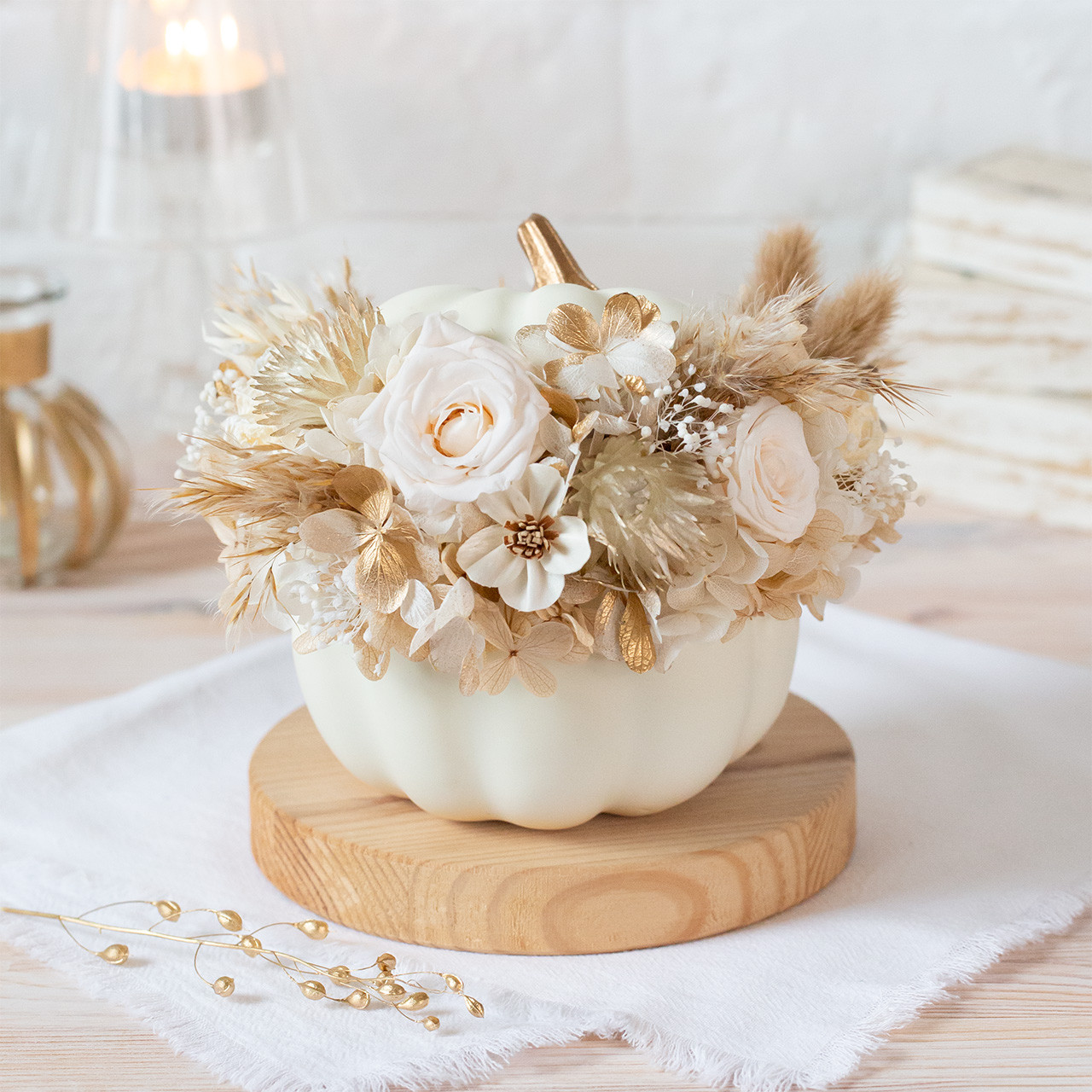 秋のアレンジメント / ホワイトベージュ パンプキン