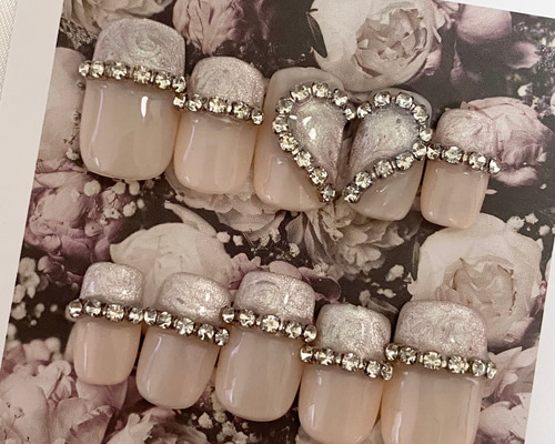 design91】韓国 チップ ワンホンパールハートネイルチップ ネイル