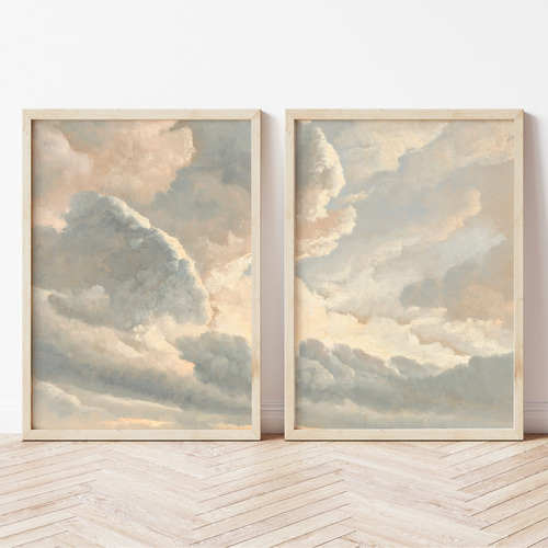 アンティークアートポスター 2枚セット 空の風景画 インテリア絵画