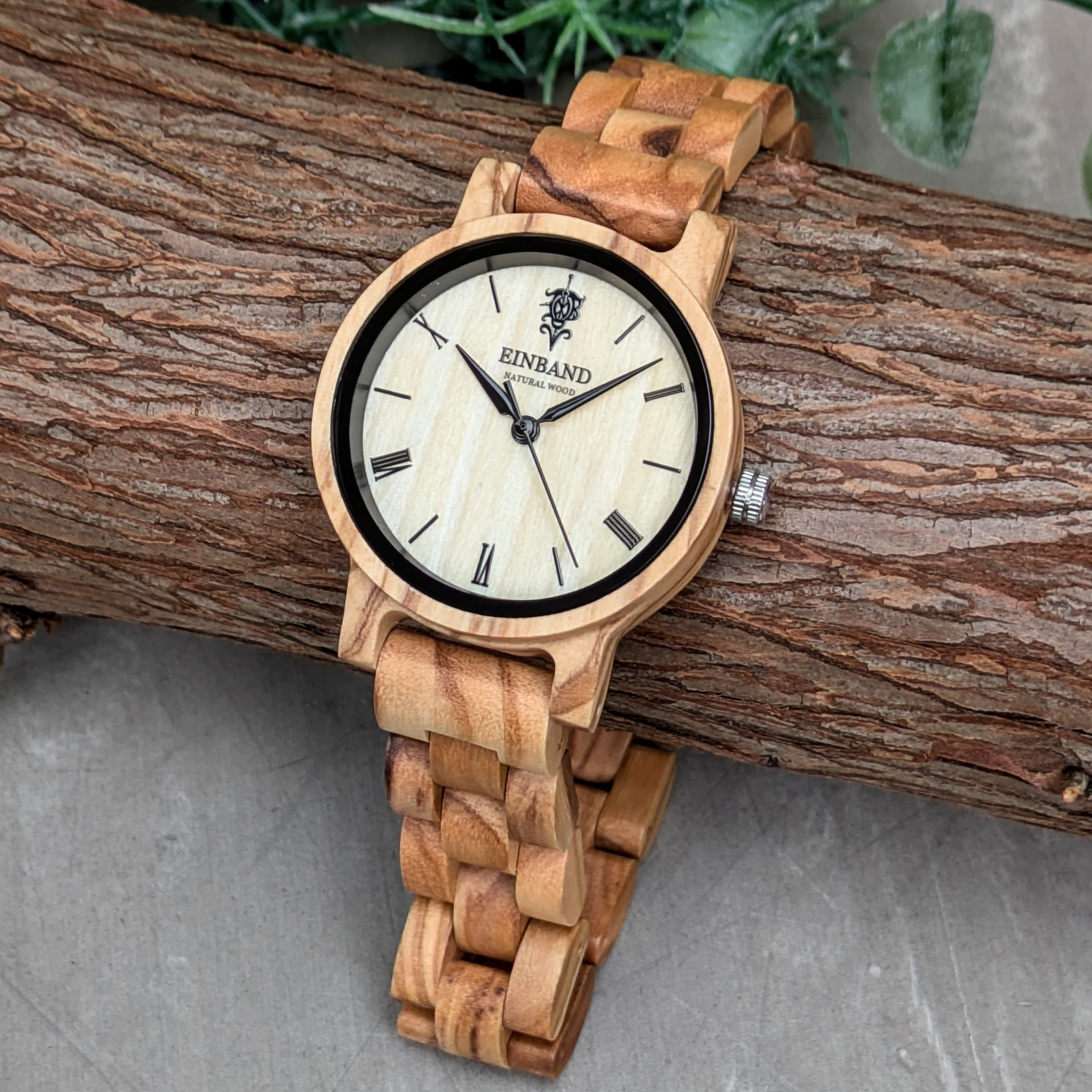 木の腕時計 EINBAND Reise ウッドウォッチ オリーブ メイプル文字盤 32mm