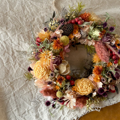 □秋を楽しむオレンジリース□ プリザーブドフラワー ドライフラワー