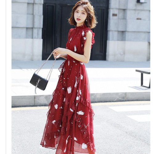 最終値下！【ANAYI】超美品★アナイドットシフォンロングノースリーブワンピース ANAYI｜アートリーフシフォンロング ワンピース | Rakuten