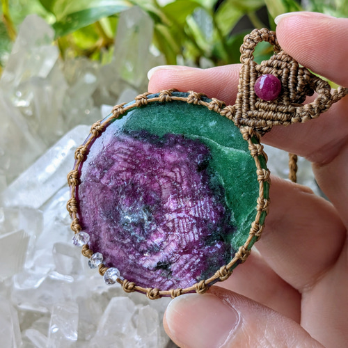 ☆特大☆スタールビーインゾイサイト☆マクラメ編みネックレス 204