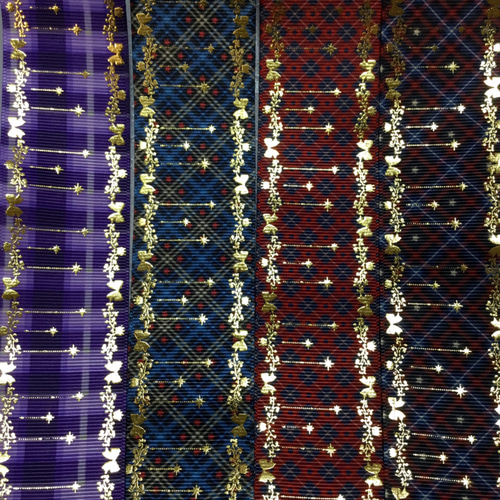 ゴールド箔押しの両面グログランリボン(チェック柄) リボン・テープ