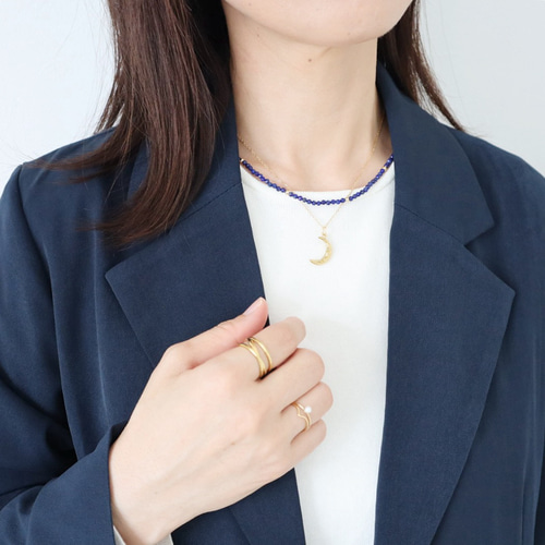 金アレ対応 2本セット／ ラピスラズリ+三日月ネックレス＜ALL